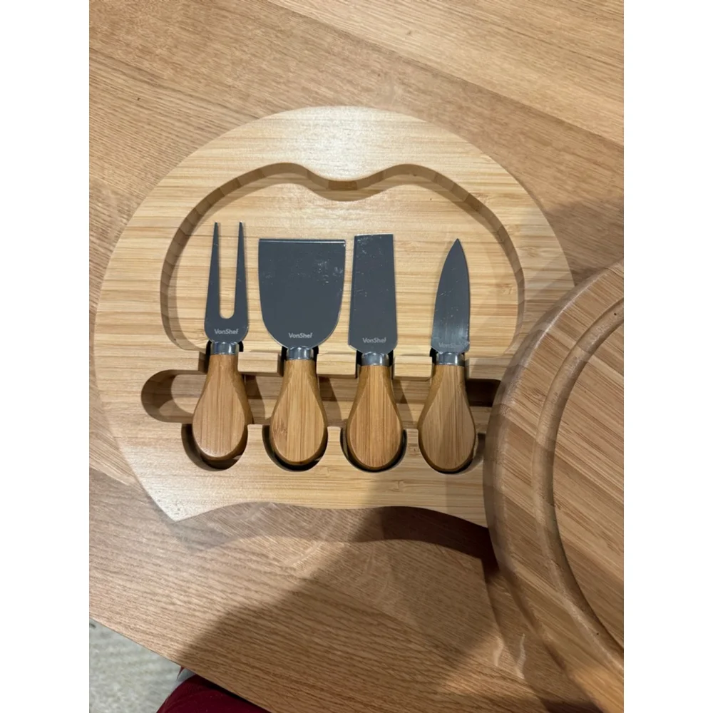 VonShef Brown Wood Cheese Board with Silver Knives One Size
